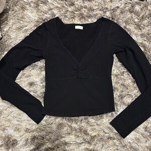 Brandy Melville Black V-Neck Long Sleeve Top
